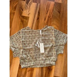 Rylee + Cru Floral Blouse Kids 6-7Y Green NEW 6-7Y Elastic Hem Top New